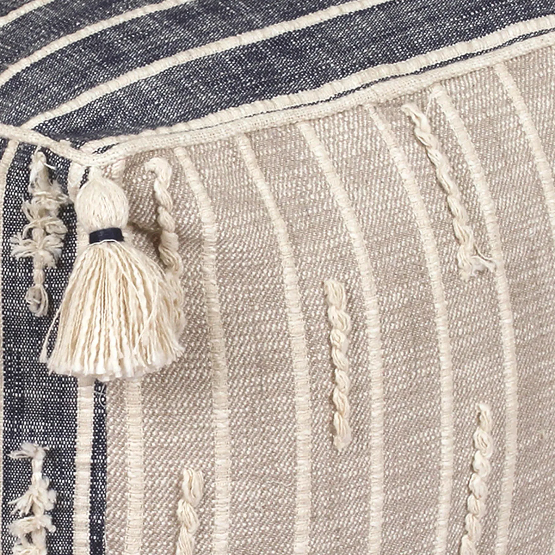 * Honeybloom Nora Blue Woven Embroidered Pouf, 18 Promotion< Ottomans & Poufs