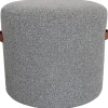 * Honeybloom Rica Textured Pouf With Faux Leather Handles, Grey Less Expensive< Ottomans & Poufs
