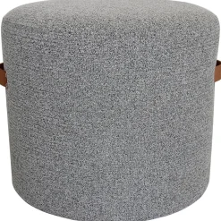 * Honeybloom Rica Textured Pouf With Faux Leather Handles, Grey Less Expensive< Ottomans & Poufs