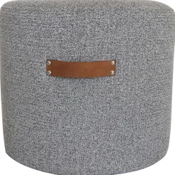 * Honeybloom Rica Textured Pouf With Faux Leather Handles, Grey Less Expensive< Ottomans & Poufs