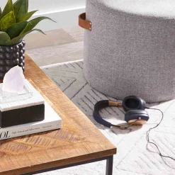 * Honeybloom Rica Textured Pouf With Faux Leather Handles, Grey Less Expensive< Ottomans & Poufs