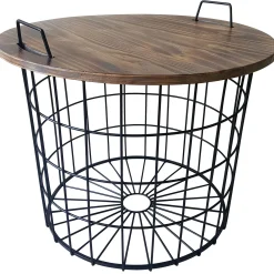 * Honeybloom Round Wire Basket Table With Removable Wood Top Discount< Accent Tables