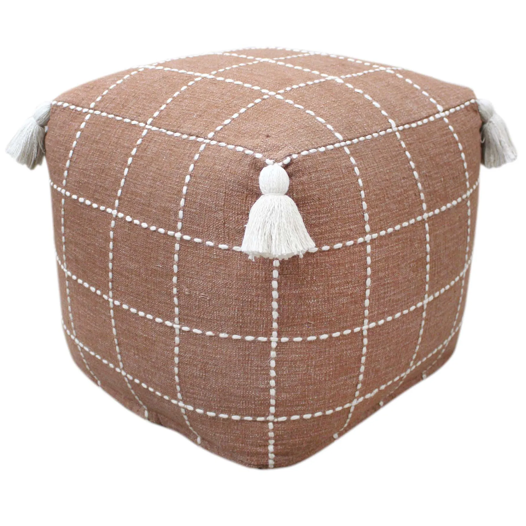 * Honeybloom Shiva Brown Woven Pouf Flash Sale< Ottomans & Poufs