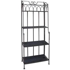* 61In. Brown Decorative Arch Metal Rack With Folding Wood Top Shelves Clearance< Baker'S Racks & Bar Carts