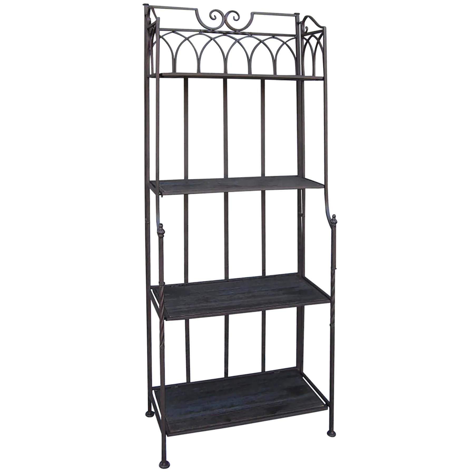 * 61In. Brown Decorative Arch Metal Rack With Folding Wood Top Shelves Clearance< Baker'S Racks & Bar Carts