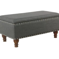 * Jasmine Charcoal Grey Upholstered Storage Bench With Nail Heads Discount Online< Stools & Benches