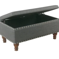 * Jasmine Charcoal Grey Upholstered Storage Bench With Nail Heads Discount Online< Stools & Benches