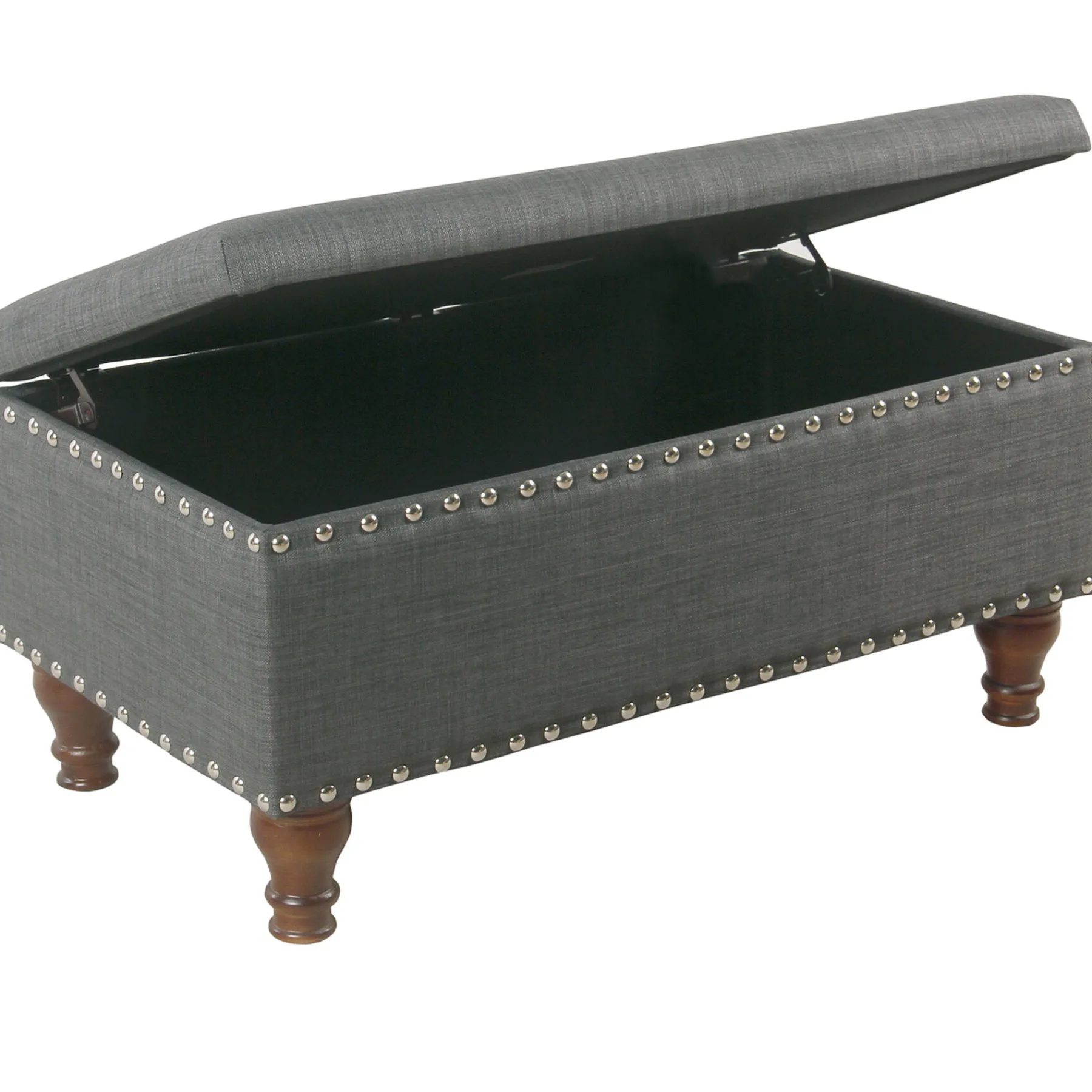 * Jasmine Charcoal Grey Upholstered Storage Bench With Nail Heads Discount Online< Stools & Benches
