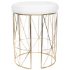 * Keira Glazed Gold Wire Vanity Stool & Padded White Faux Leather Seat Cheaper< Stools & Benches