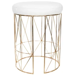 * Keira Glazed Gold Wire Vanity Stool & Padded White Faux Leather Seat Cheaper< Stools & Benches