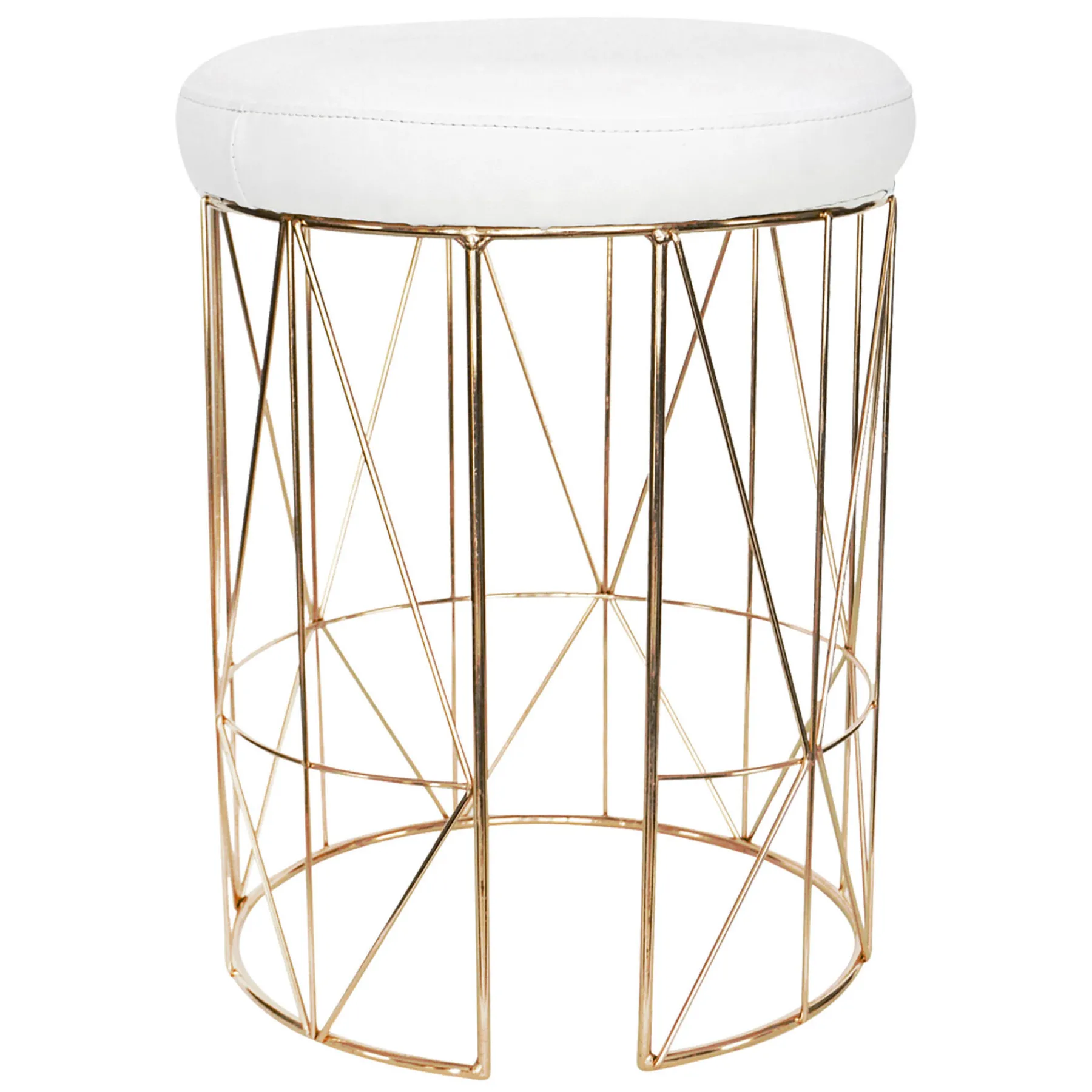 * Keira Glazed Gold Wire Vanity Stool & Padded White Faux Leather Seat Cheaper< Stools & Benches