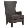 * Kori Charcoal Grey High Back Accent Chair With Nailhead Trim Good Quality< Accent Chairs