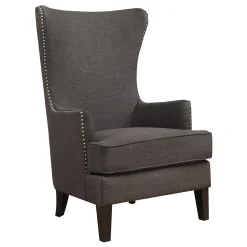 * Kori Charcoal Grey High Back Accent Chair With Nailhead Trim Good Quality< Accent Chairs