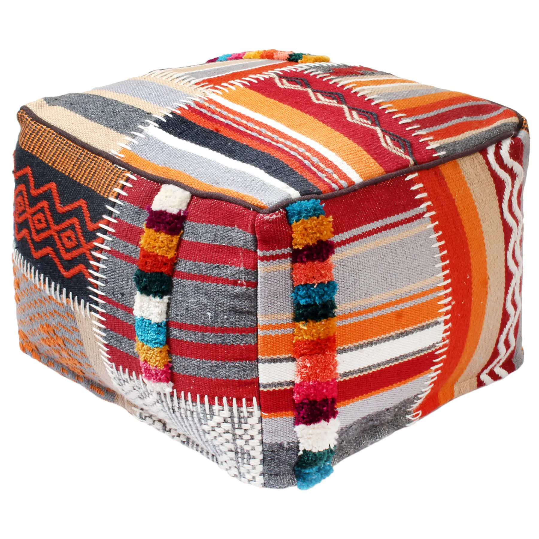 * Krisha Yarn Dyed Pouf Featured< Ottomans & Poufs