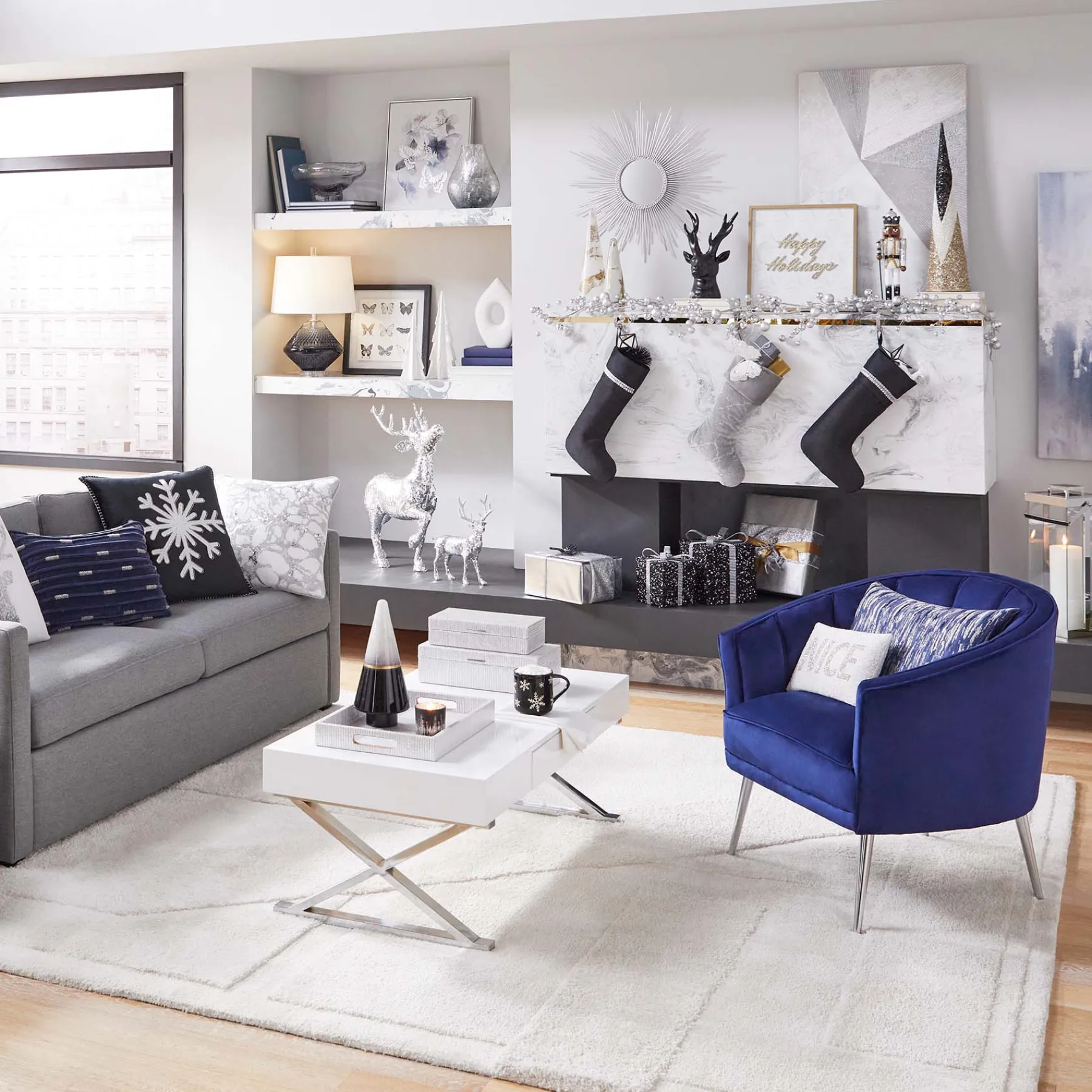 * Laila Ali Avani Blue Velvet Accent Chair Opening Sales< Accent Chairs