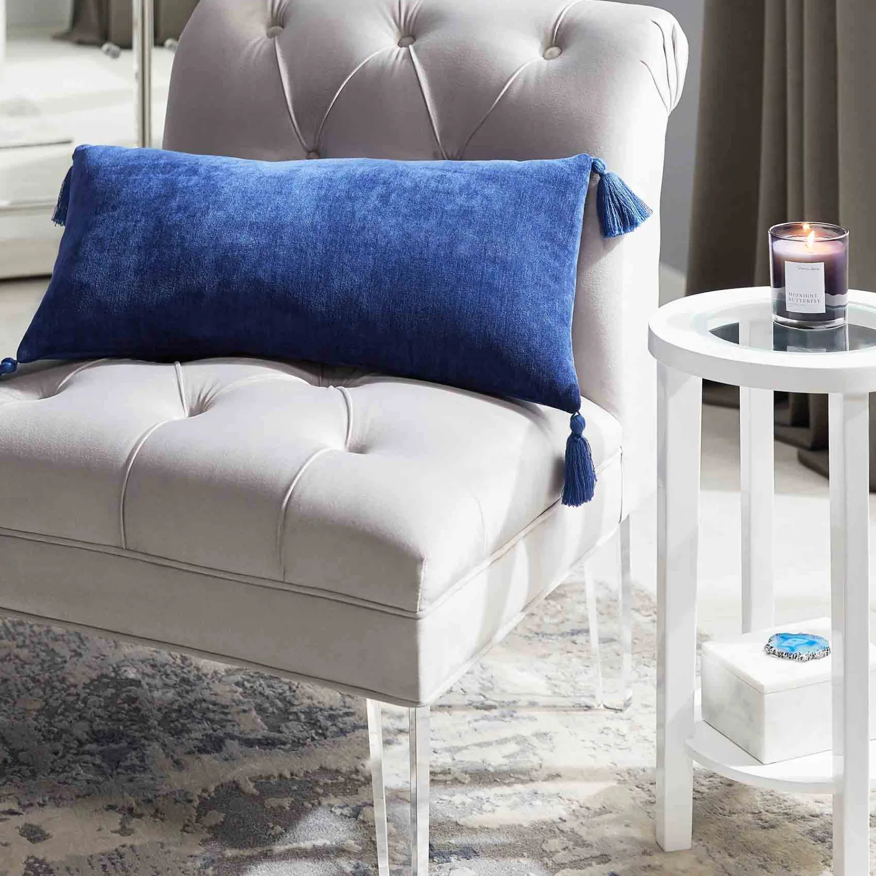 * Laila Ali Grey Tufted Accent Chair With Clear Acrylic Legs Outlet< Accent Chairs