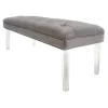 * Laila Ali Grey Tufted Bench With Clear Acrylic Legs Promotion< Benches