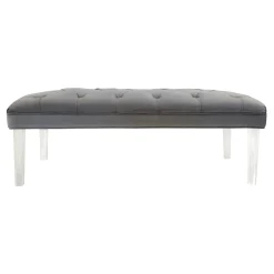 * Laila Ali Grey Tufted Bench With Clear Acrylic Legs Promotion< Benches