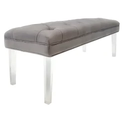 * Laila Ali Grey Tufted Bench With Clear Acrylic Legs Promotion< Benches