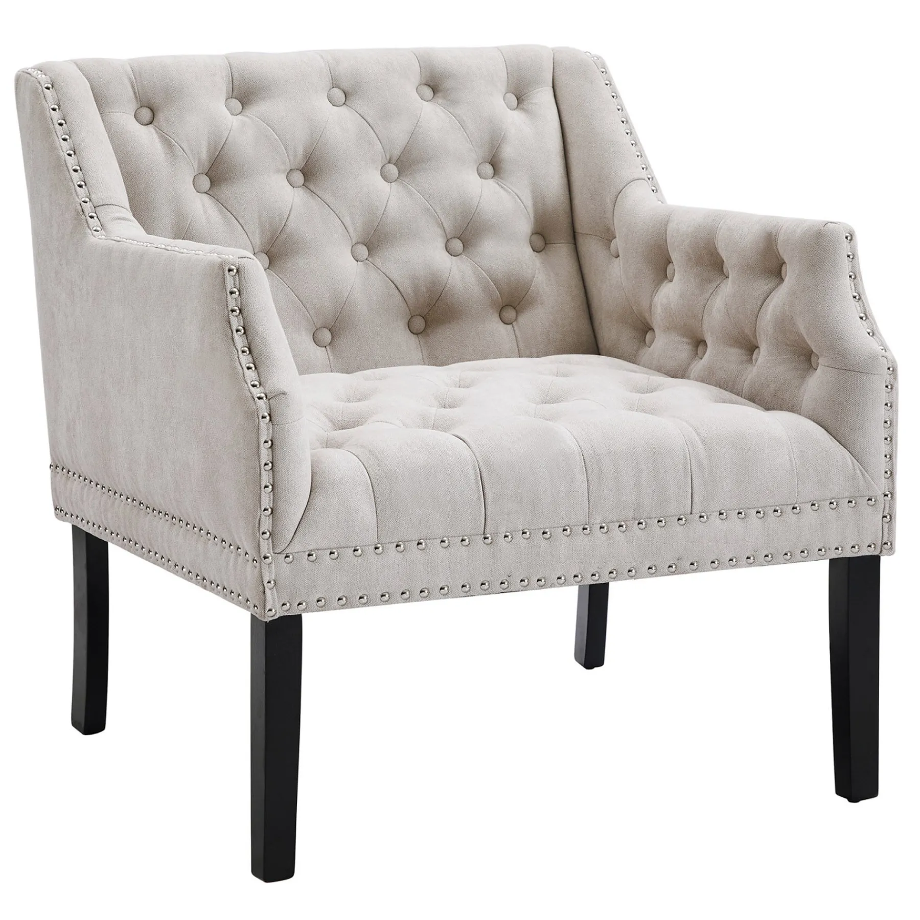 * Lena Ivory Velvet Tufted Armchair With Nailhead Trim Discount Online< Accent Chairs