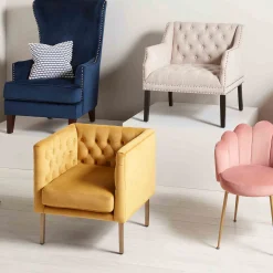 * Lena Ivory Velvet Tufted Armchair With Nailhead Trim Discount Online< Accent Chairs