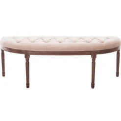 * Lourdes Ivory Linen Tufted Curved Bench W/Distressed Wood Legs Opening Sales< Benches