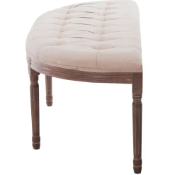 * Lourdes Ivory Linen Tufted Curved Bench W/Distressed Wood Legs Opening Sales< Benches