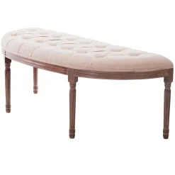 * Lourdes Ivory Linen Tufted Curved Bench W/Distressed Wood Legs Opening Sales< Benches