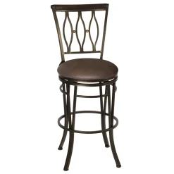 * Marsol Brown Metal Swivel Barstool With Faux Leather Seat Clearance< Barstools