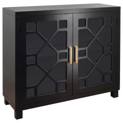 * Merrick Black Glass Pane Cabinet Exquisite Gifts< Cabinets & Chests