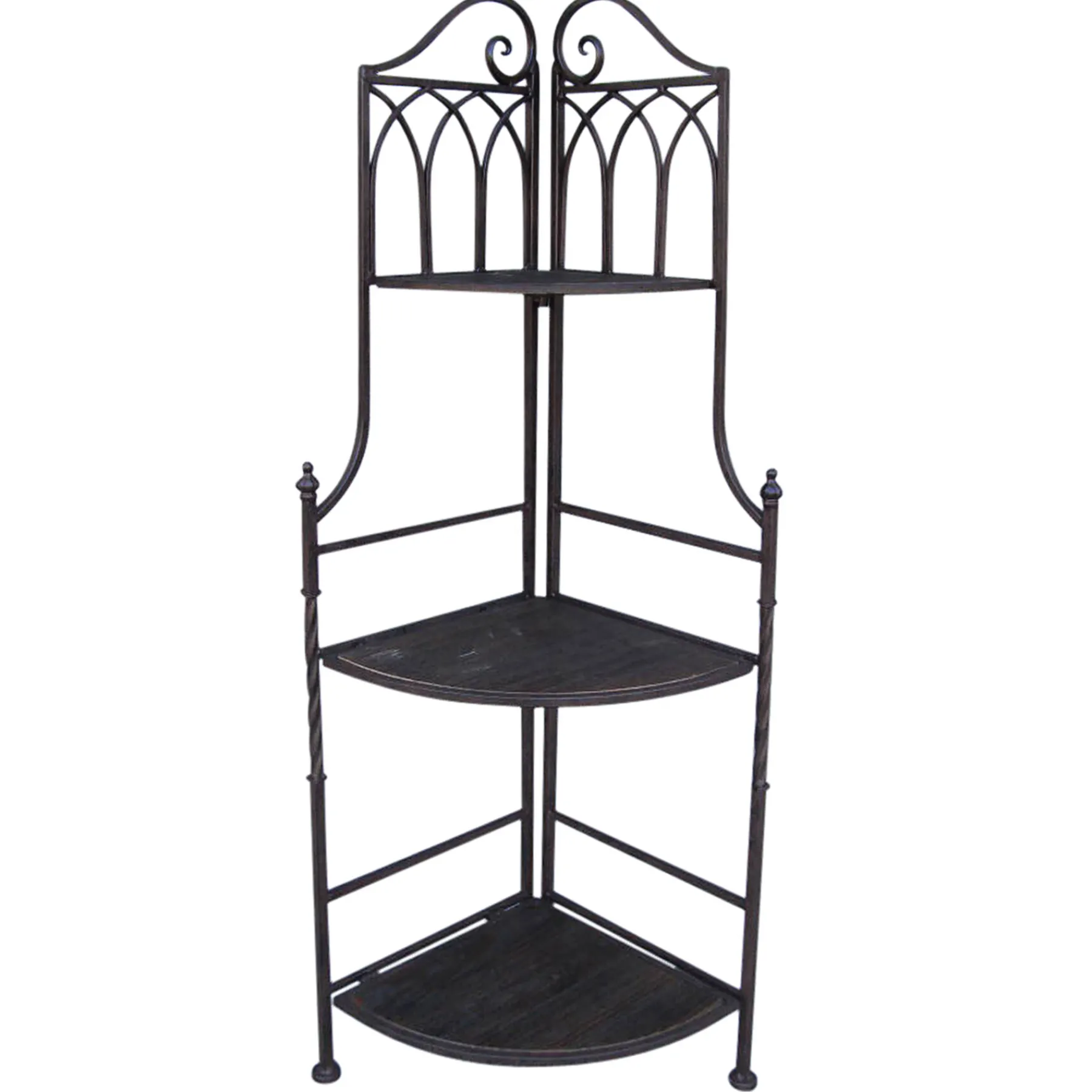 * Metal Corner Rack With Brown Decorative Arch & Folding Wood-Top Shelves, 47 Gift Selection< Baker'S Racks & Bar Carts