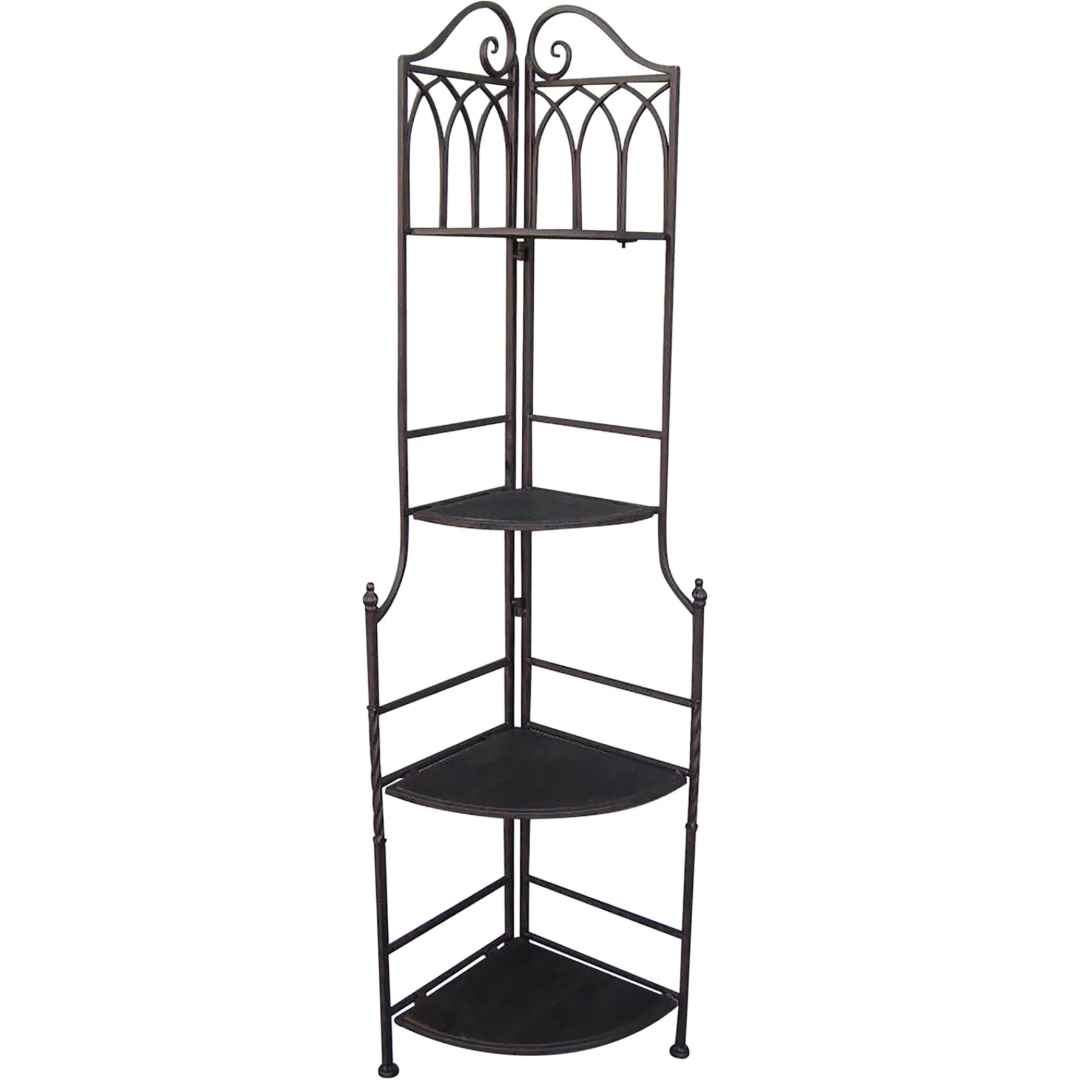 * Metal Corner Rack With Brown Decorative Arch & Folding Wood-Top Shelves, 63 Online Discount< Baker'S Racks & Bar Carts