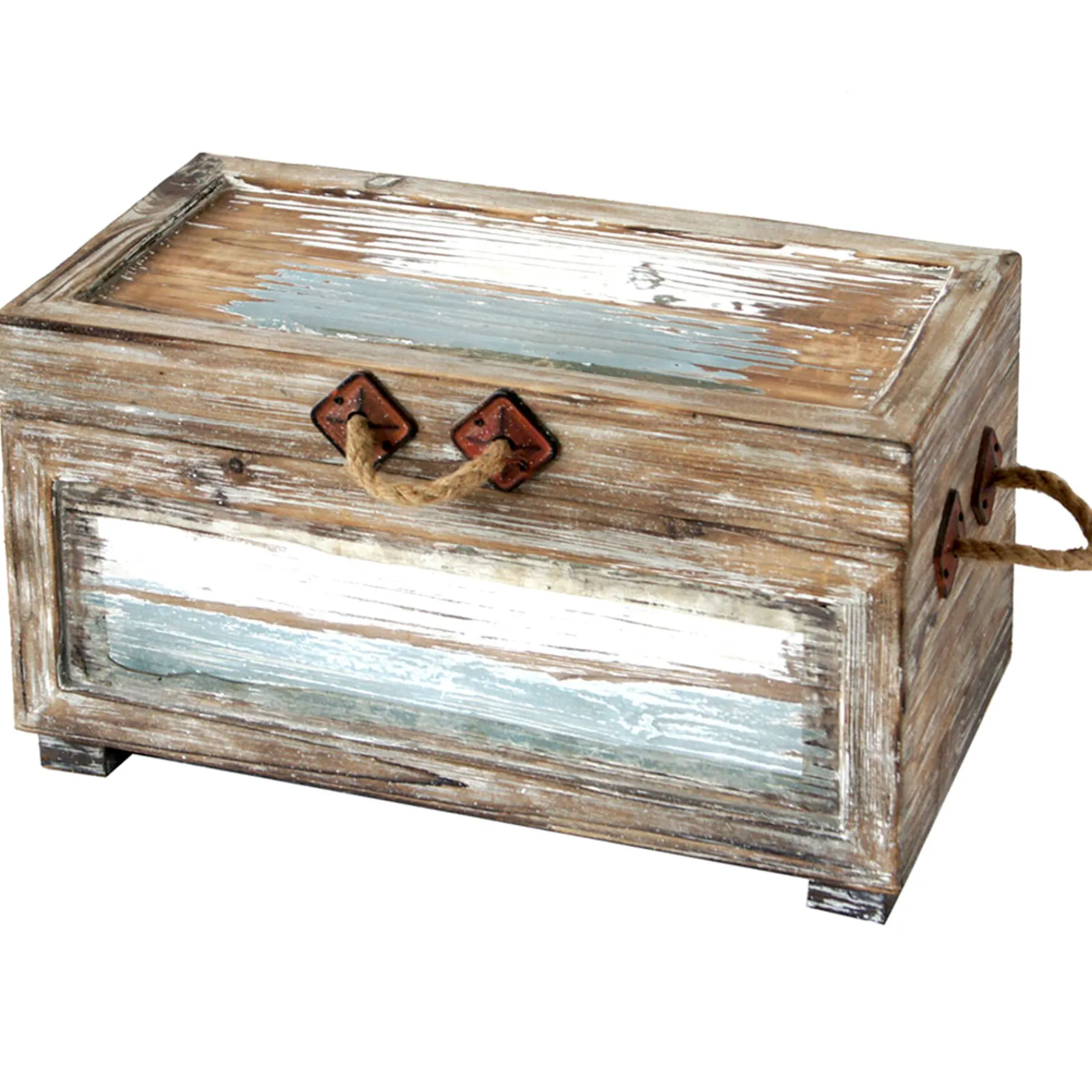 * Nantucket Weathered Wood Decorative Storage Trunk, Small Discount Online< Accent Tables