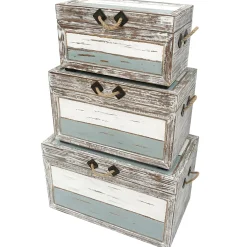* Nantucket Weathered Wood Decorative Storage Trunk, Small Discount Online< Accent Tables