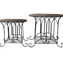 * Oval Wood Top Gothic Table With Brown Arch Decorative Metal, Small Good Quality< Accent Tables