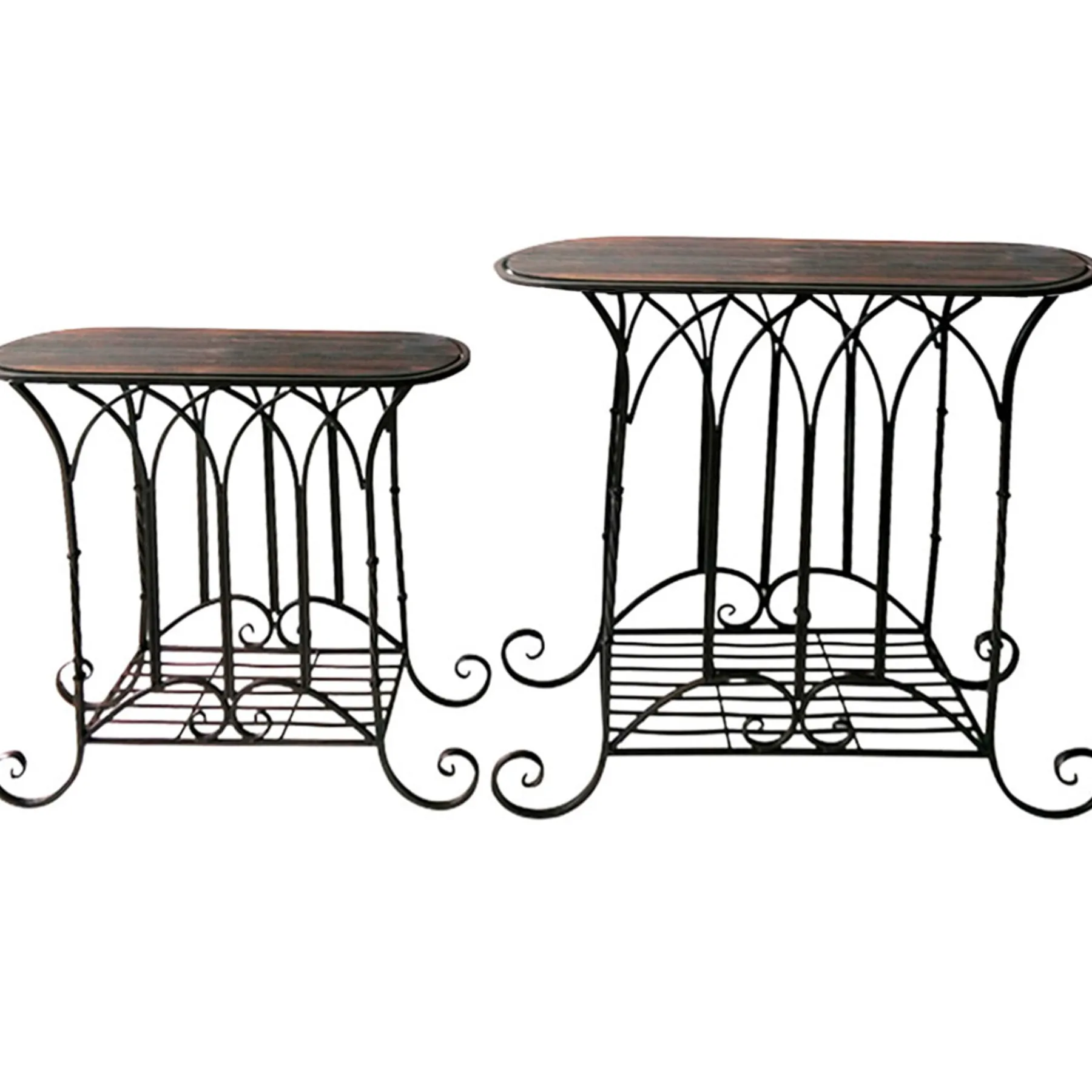 * Oval Wood Top Gothic Table With Brown Arch Decorative Metal, Small Good Quality< Accent Tables