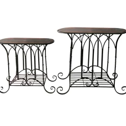 * Oval Wood Top Gothic Table With Brown Arch Decorative Metal, Large Exquisite Gifts< Accent Tables