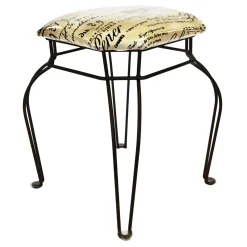 * Paris Post Matte Black Wire Vanity Stool/Taupe Printed Fabric Seat Gift Selection< Stools & Benches
