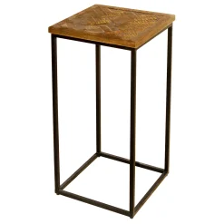 * Parquet Wood Top Side Table Outlet< Accent Tables