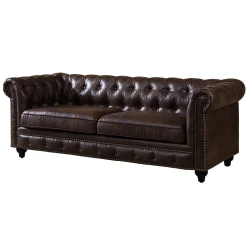 * Providence Chesterfield Brown Faux Leather Tufted Sofa, 79 Opening Sales< Sofas & Settees & Loveseats