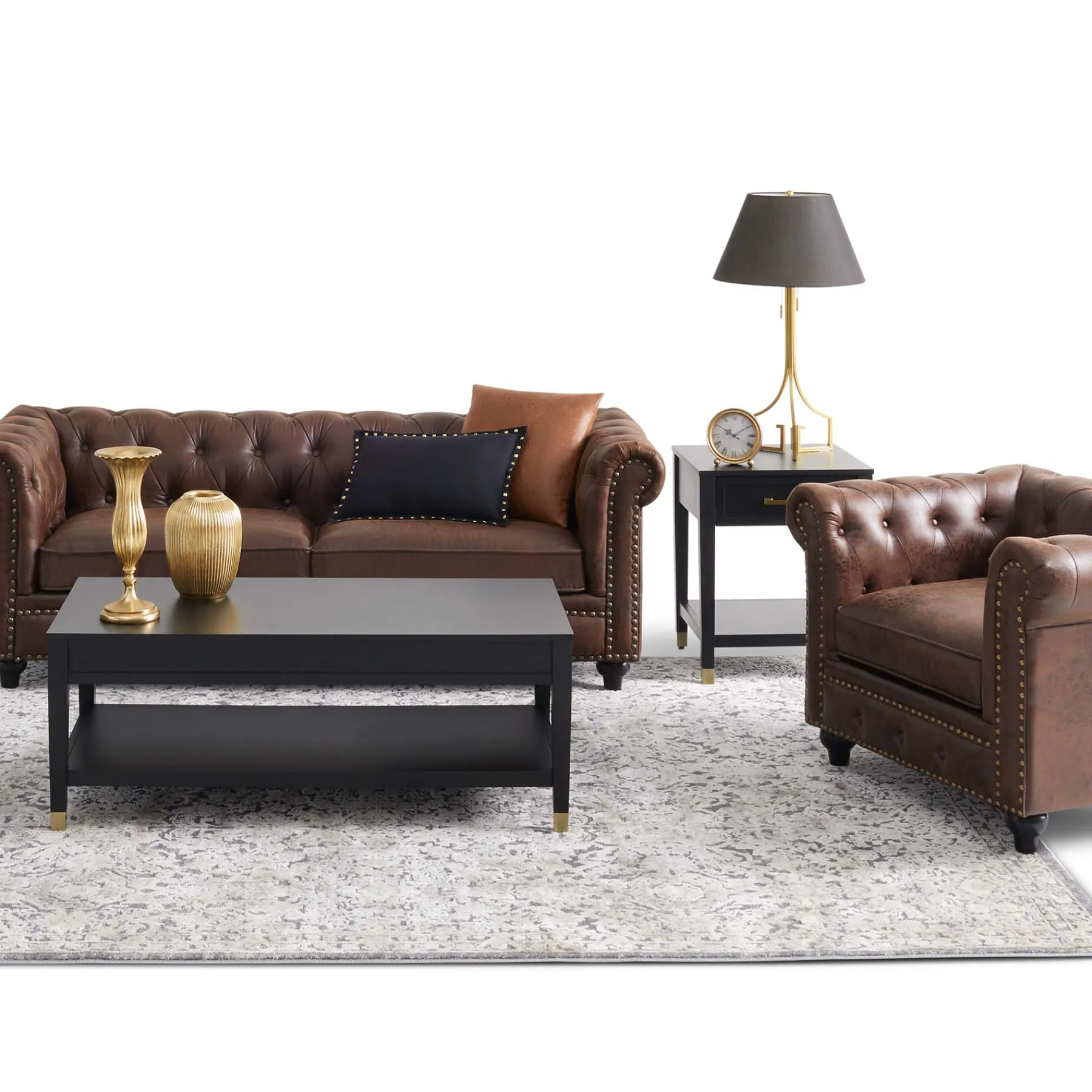 * Providence Chesterfield Brown Faux Leather Tufted Sofa, 79 Opening Sales< Sofas & Settees & Loveseats