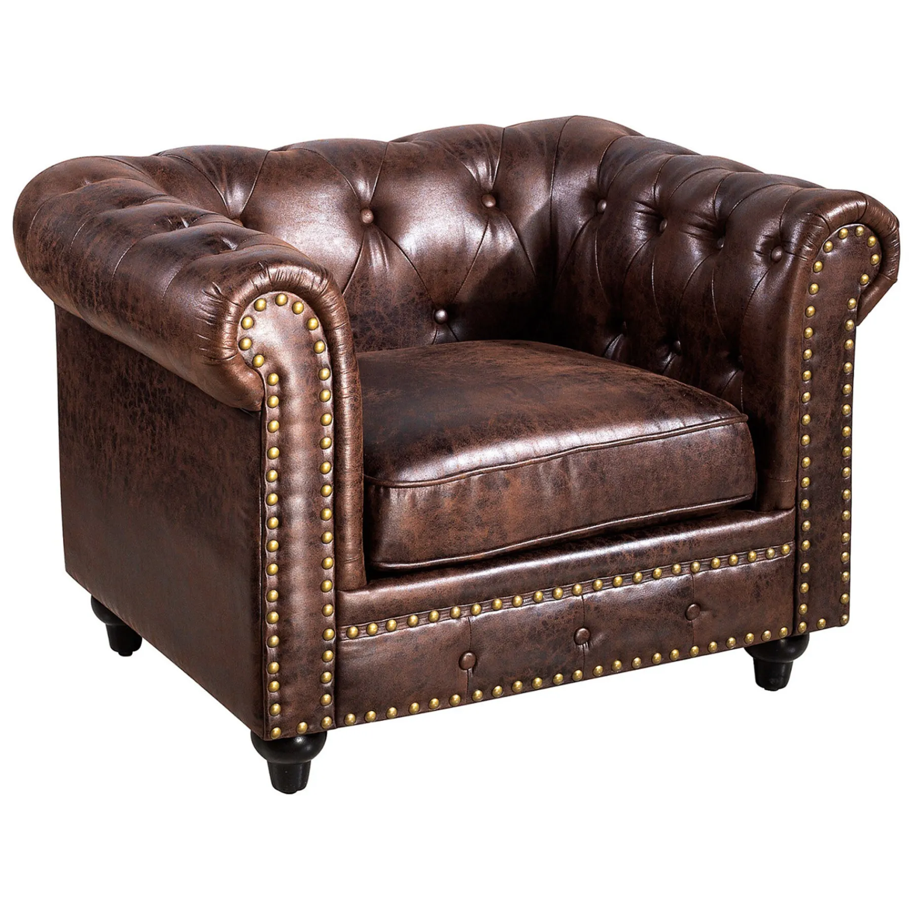 * Providence Chesterfield Tufted Brown Faux Leather Rolled Arm Chair Online Discount< Accent Chairs