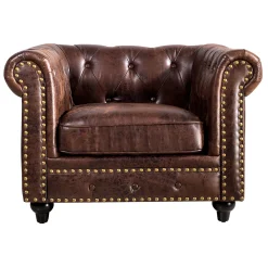 * Providence Chesterfield Tufted Brown Faux Leather Rolled Arm Chair Online Discount< Accent Chairs