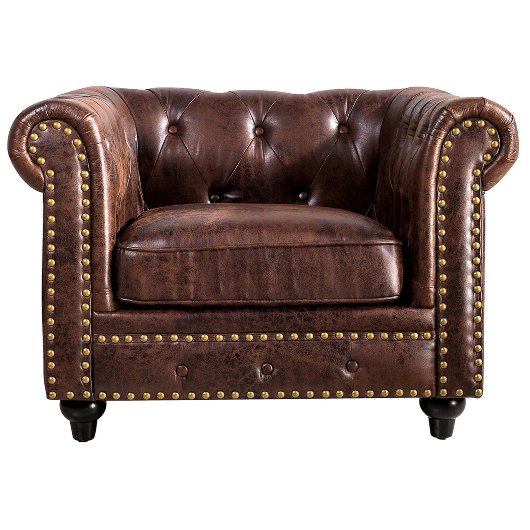 * Providence Chesterfield Tufted Brown Faux Leather Rolled Arm Chair Online Discount< Accent Chairs
