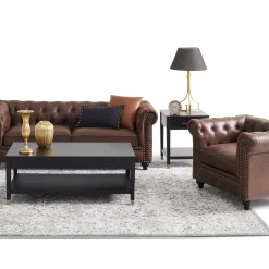 * Providence Chesterfield Tufted Brown Faux Leather Rolled Arm Chair Online Discount< Accent Chairs
