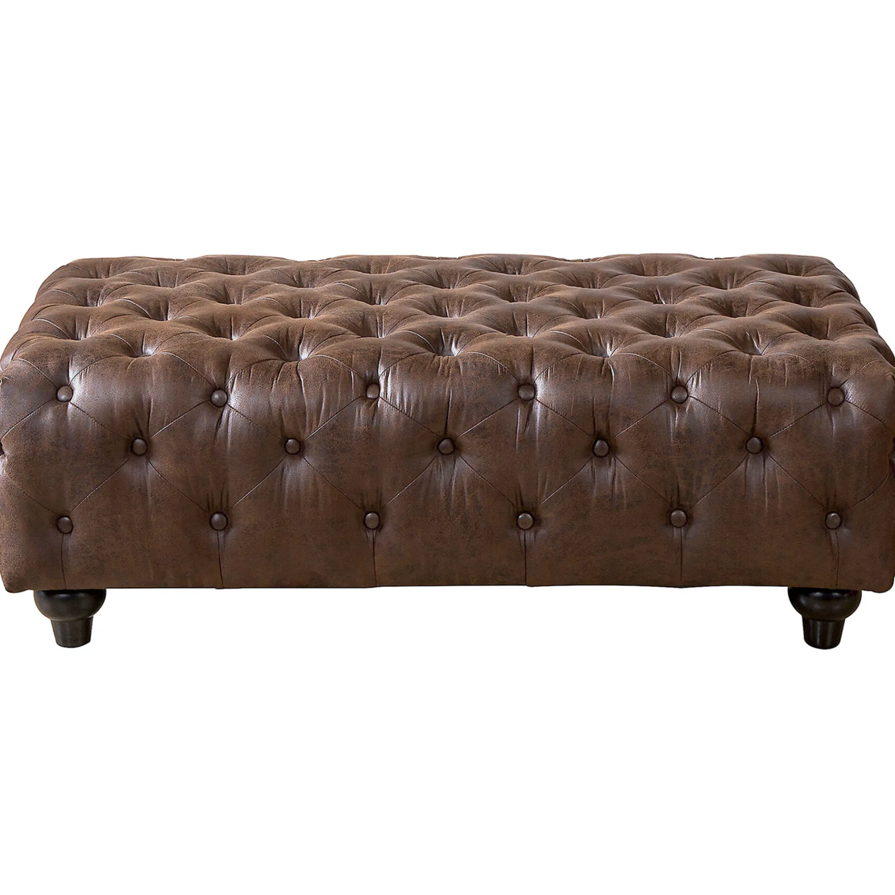 * Providence Chesterfield Tufted Brown Faux Leather Ottoman Featured< Ottomans & Poufs