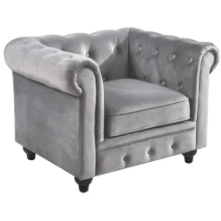 * Providence Chesterfield Tufted Grey Velvet Rolled Arm Chair Discount Online< Accent Chairs