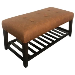 * Providence Collins Leather Bench, Brown Opening Sales< Stools & Benches