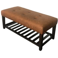 * Providence Collins Leather Bench, Brown Opening Sales< Stools & Benches