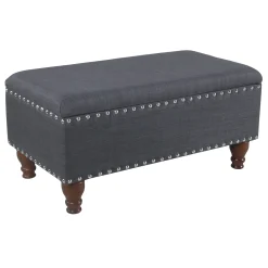 * Providence Jasmine Linen Storage Ottoman, Charcoal Grey Premium< Benches